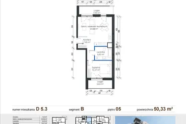 Rzut - Mieszkanie na sprzedaż 2 pokoje o powierzchni 50,33 m² - numer D 5.3 w Nowe Zabłocie