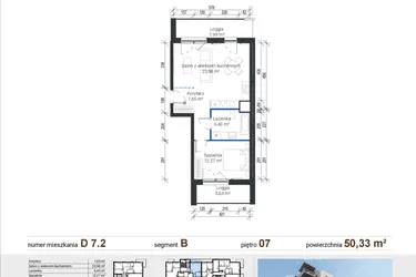 Rzut - Mieszkanie na sprzedaż 2 pokoje o powierzchni 50,33 m² - numer D 7.2 w Nowe Zabłocie