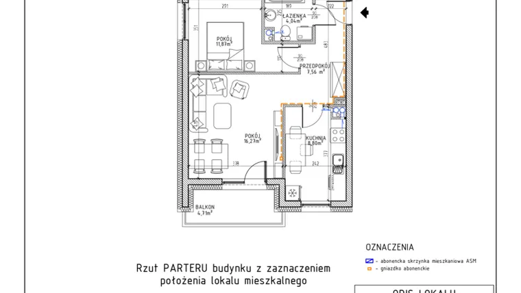 Rzut - Mieszkanie na sprzedaż 2 pokoje o powierzchni 48,54 m² - numer 2 w Osiedle Foresto