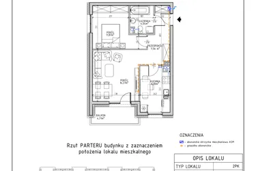 Rzut - Mieszkanie na sprzedaż 2 pokoje o powierzchni 48,54 m² - numer 2 w Osiedle Foresto