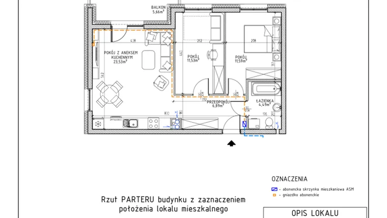 Rzut - Mieszkanie na sprzedaż 3 pokoje o powierzchni 58,03 m² - numer 3 w Osiedle Foresto
