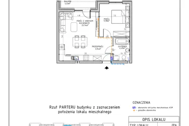 Rzut - Mieszkanie na sprzedaż 2 pokoje o powierzchni 44,15 m² - numer 4 w Osiedle Foresto
