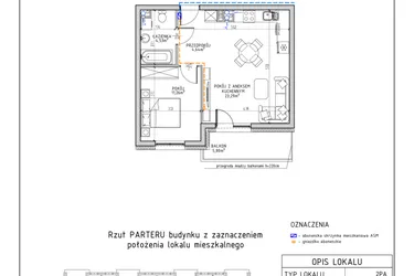 Rzut - Mieszkanie na sprzedaż 2 pokoje o powierzchni 43,72 m² - numer 8 w Osiedle Foresto