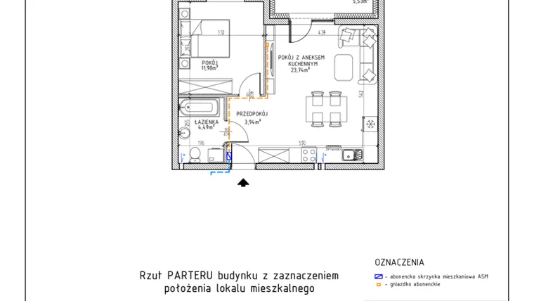 Rzut - Mieszkanie na sprzedaż 2 pokoje o powierzchni 44,15 m² - numer 5 w Osiedle Foresto