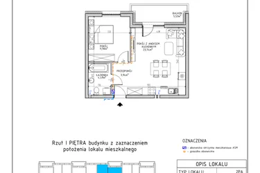 Rzut - Mieszkanie na sprzedaż 2 pokoje o powierzchni 44,15 m² - numer 13 w Osiedle Foresto