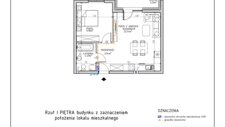 Rzut - Mieszkanie na sprzedaż 2 pokoje o powierzchni 44,15 m² - numer 13 w Osiedle Foresto