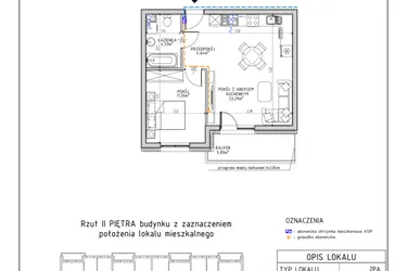 Rzut - Mieszkanie na sprzedaż 2 pokoje o powierzchni 43,72 m² - numer 24 w Osiedle Foresto