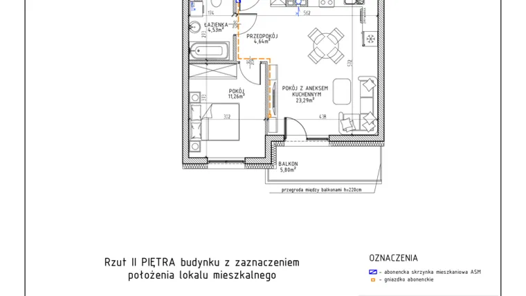 Rzut - Mieszkanie na sprzedaż 2 pokoje o powierzchni 43,72 m² - numer 24 w Osiedle Foresto