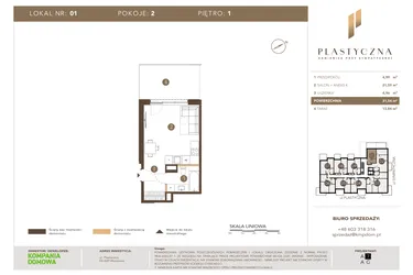 Rzut - Mieszkanie na sprzedaż 1 pokój o powierzchni 31,54 m² - numer PK-LM-01 w Plastyczna Kamienica przy Sympatycznej