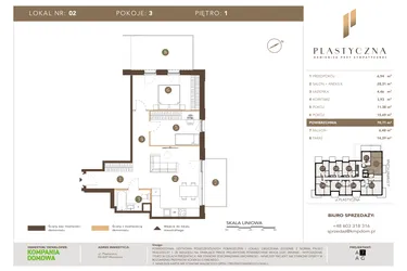 Rzut - Mieszkanie na sprzedaż 3 pokoje o powierzchni 70,71 m² - numer PK-LM-02 w Plastyczna Kamienica przy Sympatycznej