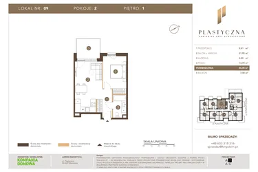 Rzut - Mieszkanie na sprzedaż 2 pokoje o powierzchni 46,35 m² - numer PK-LM-09 w Plastyczna Kamienica przy Sympatycznej