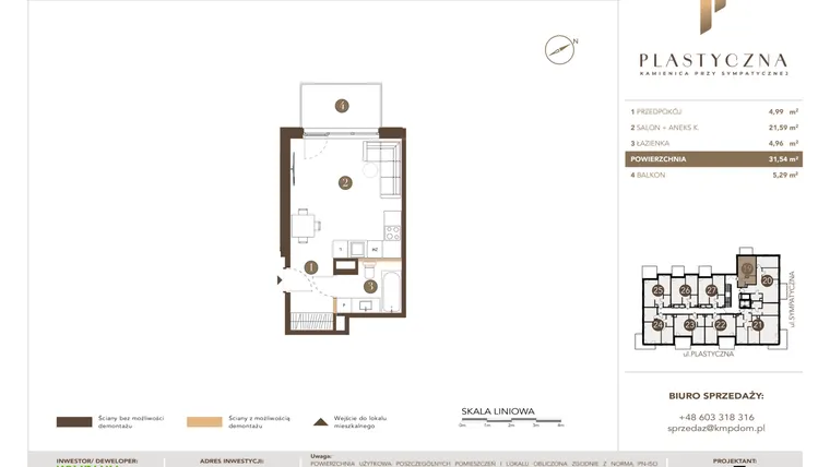 Rzut - Mieszkanie na sprzedaż 1 pokój o powierzchni 31,54 m² - numer PK-LM-19 w Plastyczna Kamienica przy Sympatycznej