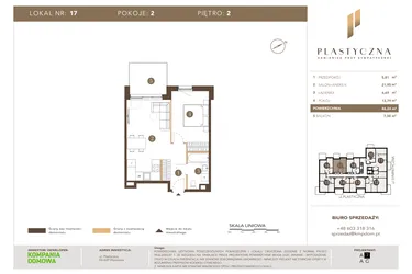 Rzut - Mieszkanie na sprzedaż 2 pokoje o powierzchni 46,24 m² - numer PK-LM-17 w Plastyczna Kamienica przy Sympatycznej