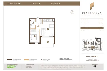 Rzut - Mieszkanie na sprzedaż 2 pokoje o powierzchni 44,87 m² - numer PK-LM-22 w Plastyczna Kamienica przy Sympatycznej