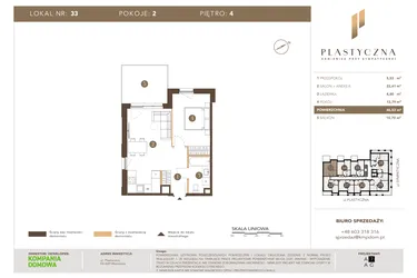Rzut - Mieszkanie na sprzedaż 2 pokoje o powierzchni 46,53 m² - numer PK-LM-33 w Plastyczna Kamienica przy Sympatycznej