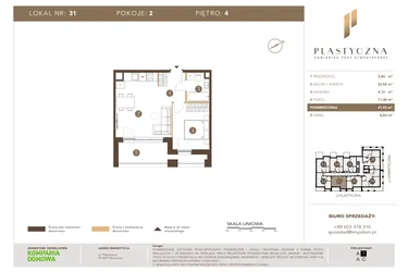 Rzut - Mieszkanie na sprzedaż 2 pokoje o powierzchni 41,93 m² - numer PK-LM-31 w Plastyczna Kamienica przy Sympatycznej