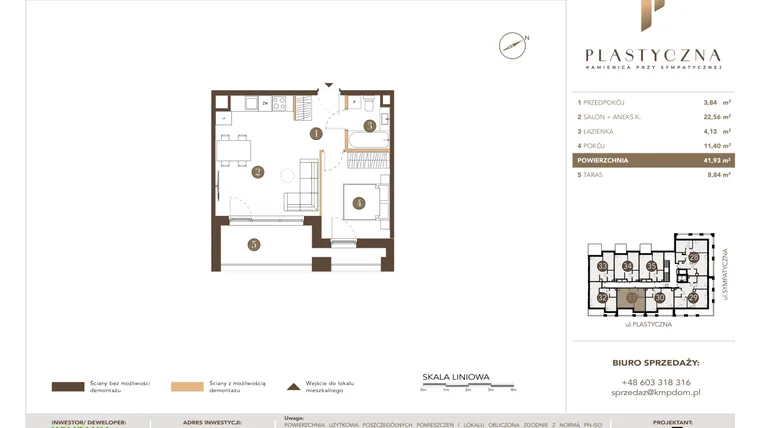 Rzut - Mieszkanie na sprzedaż 2 pokoje o powierzchni 41,93 m² - numer PK-LM-31 w Plastyczna Kamienica przy Sympatycznej