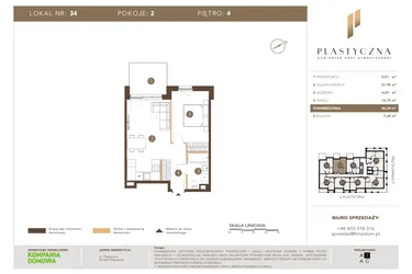 Rzut - Mieszkanie na sprzedaż 2 pokoje o powierzchni 46,24 m² - numer PK-LM-34 w Plastyczna Kamienica przy Sympatycznej