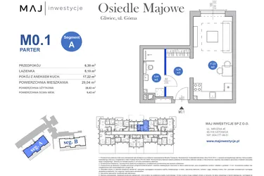 Rzut - Mieszkanie na sprzedaż 1 pokój o powierzchni 28,62 m² - numer M0.1 w Osiedle Majowe 2.0 etap II