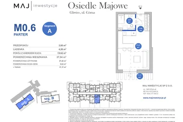 Rzut - Mieszkanie na sprzedaż 1 pokój o powierzchni 27,42 m² - numer M0.6 w Osiedle Majowe 2.0 etap II
