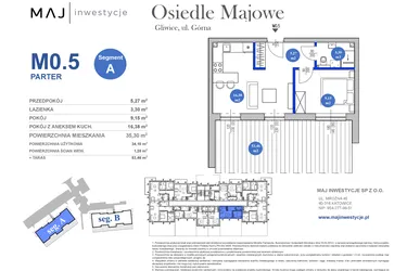 Rzut - Mieszkanie na sprzedaż 2 pokoje o powierzchni 34,1 m² - numer M0.5 w Osiedle Majowe 2.0 etap II