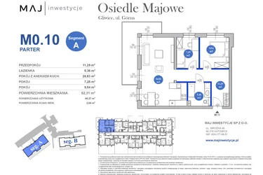 Rzut - Mieszkanie na sprzedaż 3 pokoje o powierzchni 60,27 m² - numer M0.10 w Osiedle Majowe 2.0 etap II