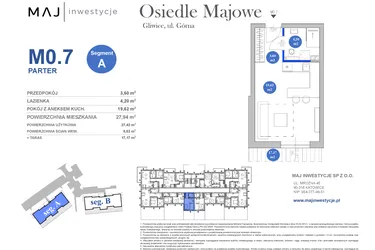Rzut - Mieszkanie na sprzedaż 1 pokój o powierzchni 27,42 m² - numer M0.7 w Osiedle Majowe 2.0 etap II