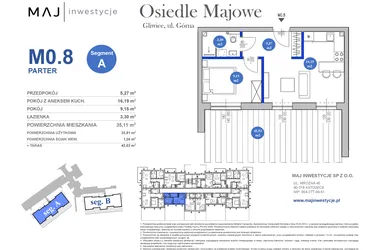 Rzut - Mieszkanie na sprzedaż 2 pokoje o powierzchni 33,91 m² - numer M0.8 w Osiedle Majowe 2.0 etap II