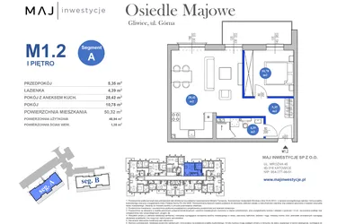 Rzut - Mieszkanie na sprzedaż 2 pokoje o powierzchni 48,94 m² - numer M1.2 w Osiedle Majowe 2.0 etap II