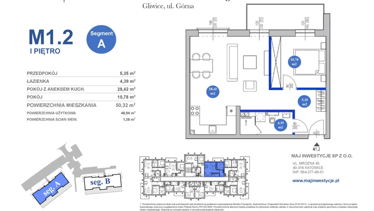 Rzut - Mieszkanie na sprzedaż 2 pokoje o powierzchni 48,94 m² - numer M1.2 w Osiedle Majowe 2.0 etap II