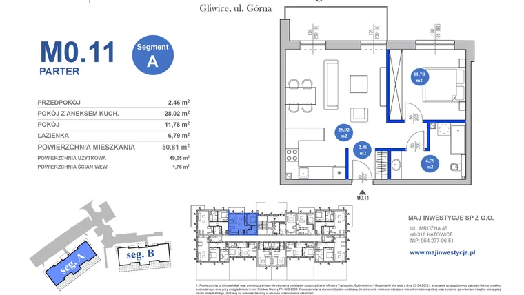 Rzut - Mieszkanie na sprzedaż 2 pokoje o powierzchni 49,05 m² - numer M0.11 w Osiedle Majowe 2.0 etap II