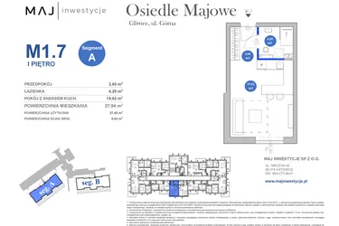 Rzut - Mieszkanie na sprzedaż 1 pokój o powierzchni 27,42 m² - numer M1.7 w Osiedle Majowe 2.0 etap II