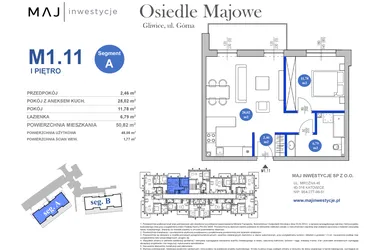 Rzut - Mieszkanie na sprzedaż 2 pokoje o powierzchni 49,05 m² - numer M1.11 w Osiedle Majowe 2.0 etap II