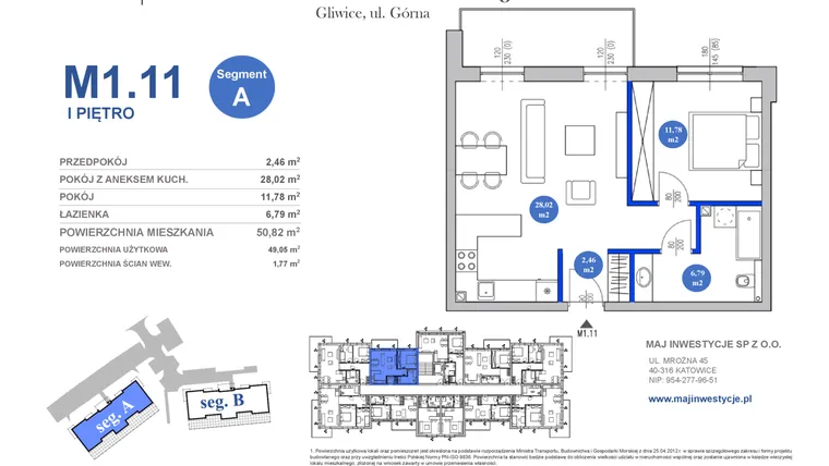 Rzut - Mieszkanie na sprzedaż 2 pokoje o powierzchni 49,05 m² - numer M1.11 w Osiedle Majowe 2.0 etap II