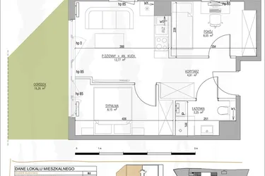 Rzut - Mieszkanie na sprzedaż 3 pokoje o powierzchni 37,13 m² - numer B2.M03 w Tres