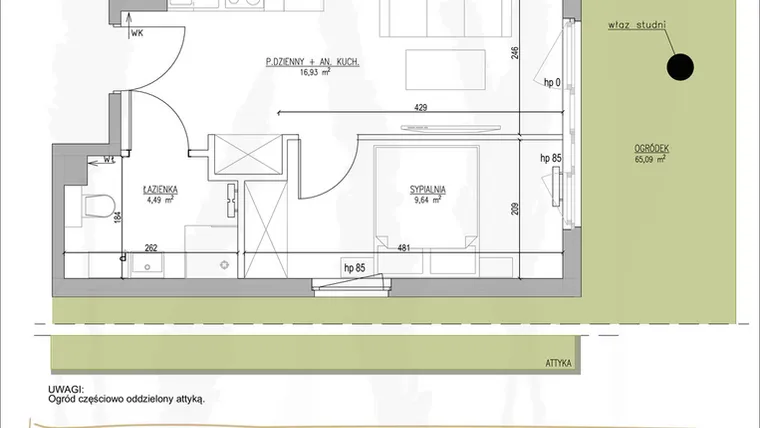 Rzut - Mieszkanie na sprzedaż 2 pokoje o powierzchni 31,06 m² - numer B2.M09 w Tres