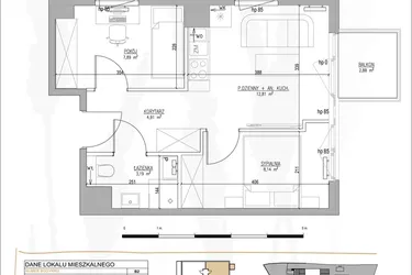 Rzut - Mieszkanie na sprzedaż 3 pokoje o powierzchni 36,94 m² - numer B2.M37 w Tres