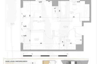 Rzut - Mieszkanie na sprzedaż 3 pokoje o powierzchni 36,94 m² - numer B2.M36 w Tres