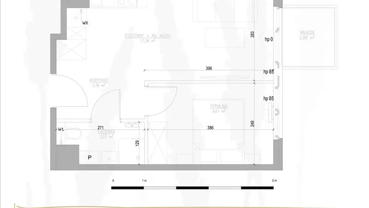 Rzut - Mieszkanie na sprzedaż 2 pokoje o powierzchni 33,84 m² - numer B2.M39 w Tres