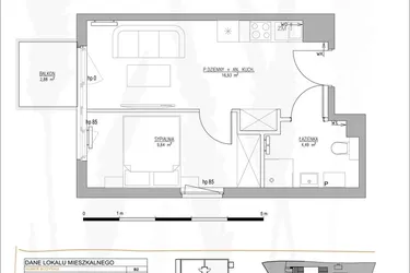 Rzut - Mieszkanie na sprzedaż 2 pokoje o powierzchni 31,06 m² - numer B2.M43 w Tres