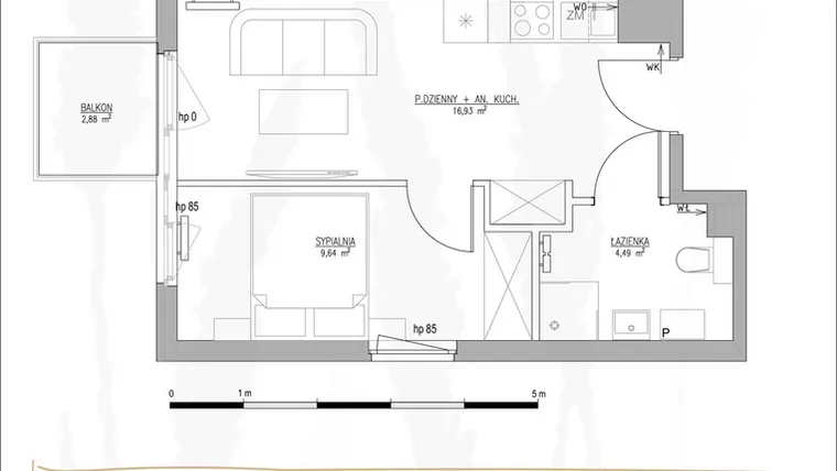 Rzut - Mieszkanie na sprzedaż 2 pokoje o powierzchni 31,06 m² - numer B2.M43 w Tres