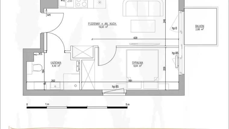Rzut - Mieszkanie na sprzedaż 2 pokoje o powierzchni 31,06 m² - numer B2.M42 w Tres