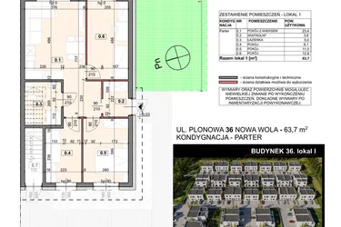 Rzut - Mieszkanie na sprzedaż 4 pokoje o powierzchni 63,7 m² - numer 36/1 w Zespół willowy Zielona Polana - etap 6