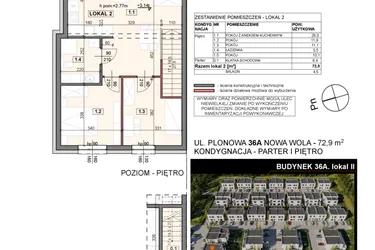 Rzut - Mieszkanie na sprzedaż 4 pokoje o powierzchni 72,9 m² - numer 36A/2 w Zespół willowy Zielona Polana - etap 6