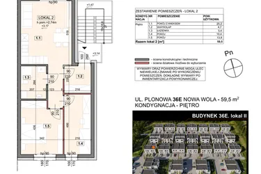 Rzut - Mieszkanie na sprzedaż 3 pokoje o powierzchni 59,5 m² - numer 36E/2 w Zespół willowy Zielona Polana - etap 6