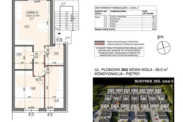 Rzut - Mieszkanie na sprzedaż 3 pokoje o powierzchni 59,5 m² - numer 36G/2 w Zespół willowy Zielona Polana - etap 6