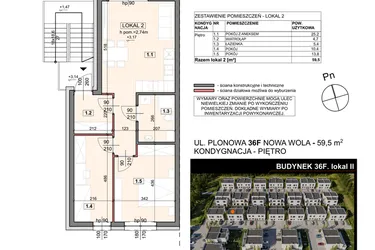 Rzut - Mieszkanie na sprzedaż 3 pokoje o powierzchni 59,5 m² - numer 36F/2 w Zespół willowy Zielona Polana - etap 6