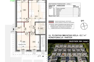 Rzut - Mieszkanie na sprzedaż 4 pokoje o powierzchni 63,7 m² - numer 36H/1 w Zespół willowy Zielona Polana - etap 6