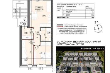 Rzut - Mieszkanie na sprzedaż 3 pokoje o powierzchni 59,5 m² - numer 36K/2 w Zespół willowy Zielona Polana - etap 6