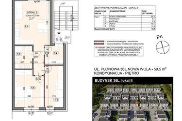 Rzut - Mieszkanie na sprzedaż 3 pokoje o powierzchni 59,5 m² - numer 36L/2 w Zespół willowy Zielona Polana - etap 6